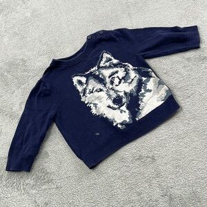 Baby Gap 18-24 Months Blue Wolf Crew Sweater 100% Cotton